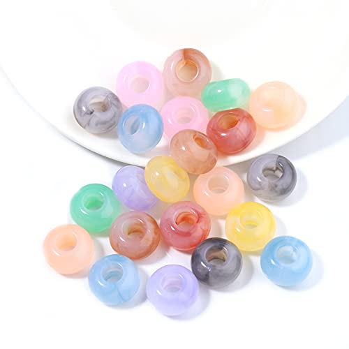 Xeahung 100PCS Acrylic Crystal Beads Round Crackle Beads Charms for Jewelry Making Bracelets Large Hole Spacer Beads for Hanging Charms DIY Art Christmas Ornament Birthday Gifts (Colourful) - color: Colourful