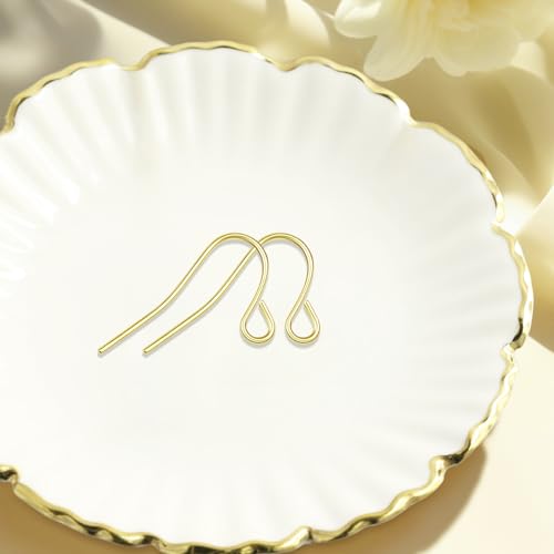 14K Gold Plated Earring Hooks, 500PCS Earring Findings for Jewelry Making Hypoallergenic Ear Wires Fish Hook for DIY Earrings Bulk Pack - color: A style-14K Gold Simple Earring Wire
