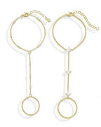 YEEZII Gold Hand Chain Bracelets for Women, 2 Pcs 14k Gold Plated Cubic Zirconia Link Chain Bracelet Set, Trendy ring bracelet hand chain Jewelry for Her - color: Gold-F