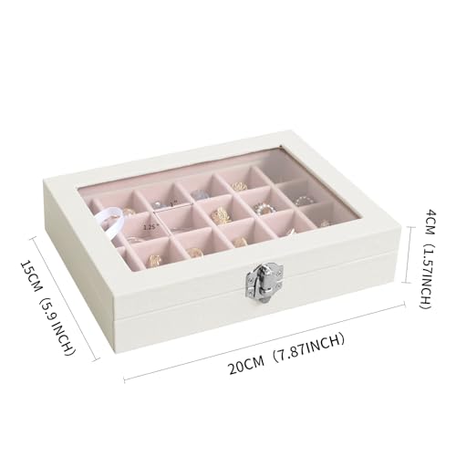 Wudygirl Small Jewelry Organizer 24 Grid Jewelry Box with Clear Lid Velvet Ring Holder Earring Organizer Jewelry Tray for Drawer Jewelry Display Case for Women Gift (Pink) - style: White Pink 24 Grid