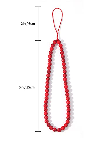 Semi-Precious Gem Stones Beaded Phone Charm Cell Phone Lanyard Wrist Strap Handmade Natural Gemstone Phone Chain string - color: Red Turquoise