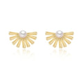 Mameloly Flower Earrings for Women Dainty 14K Gold Plated White Freshwater Pearl Stud Earrings Hypoallergenic - color: Daisy
