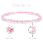 Natural Faceted Crystal Bracelet for Women,4mm Gemstone Round Beads Bracelets Adjustable Stretchy Healing Crystal Beads Bracelets Dainty Jewelry Gift - color: Rose Quartz