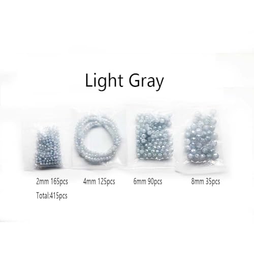 415pcs Rondelle Crystal Glass Beads 2mm 4mm 6mm 8mm Mixed Sizes, Faceted Briolette Spacer Czech Seed Loose Beads for DIY Jewelry Making (Light Gray) - color: Light Gray