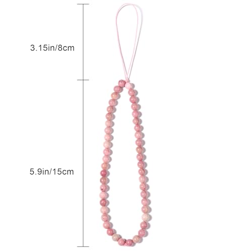 Semi-Precious Gem Stones Beaded Phone Charm Cell Phone Lanyard Wrist Strap Handmade Natural Gemstone Phone Chain string - color: Rhodonite