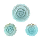 Justinstones 3pcs Carved Gemstone Flower Pendant Earrings Beads Set For Jewelry Making DIY 1.3 Inch & 1 Inch - color: Blue Amazonite