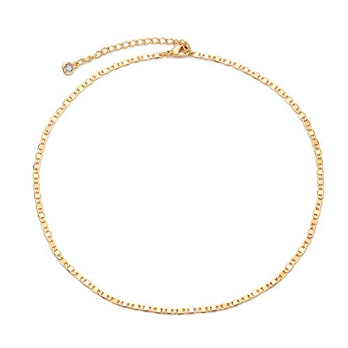 MEVECCO Dainty Gold Chain Choker Necklace 14K Gold Plated Handmade Boho Cute Tiny Beaded Link Choker Necklace Delicate Simple Minimalist Choker Necklace for Women - style: Plain Mariner Chain