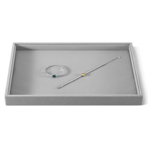 Velvet Stackable Jewelry Display Flat Tray For Ring Earring Necklace Bracelet, Bangle Pendant Storage Blank Plate, Shop Countertop Jewelry Dish Organizer (Gray) - color: Grey, size: Blank Tray