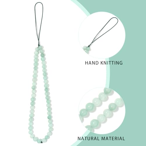 Semi-Precious Gem Stones Beaded Phone Charm Cell Phone Lanyard Wrist Strap Handmade Natural Gemstone Phone Chain string - color: Burma jade