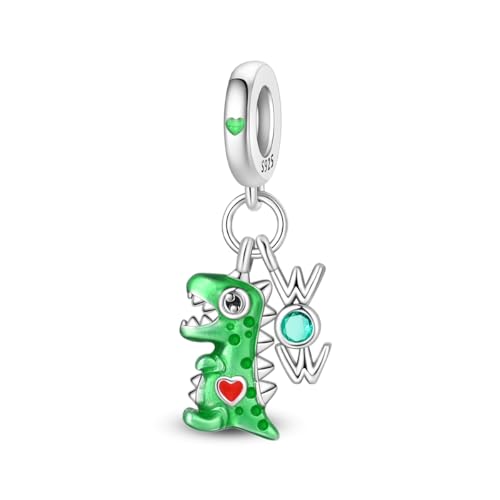 Cross Charms For Bracelets, Sterling Silver Butterfly Charms For Pandora Bracelets, Dangle Pendants & Bead Charm For DIY Jewelry - color: Green Dinosaur
