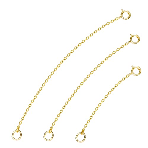 3 Pcs 925 Sterling Silver Necklace Extenders for Women Durable Strong Removable Necklace Bracelet Anklet Extension Jewelry Making Chains - color: 2 3 4 Inch, Gold