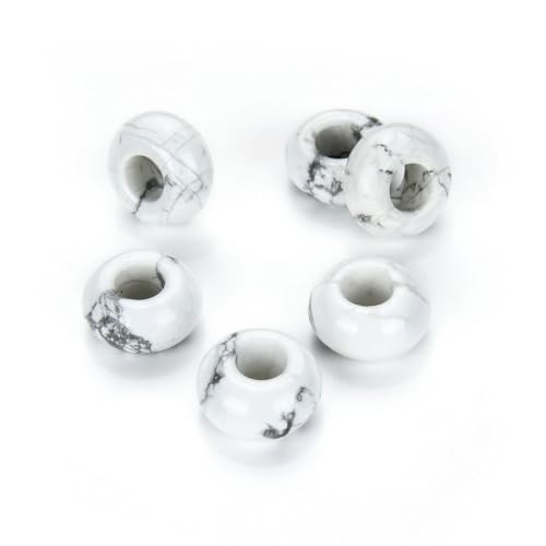Adabele 10pcs Natural White Howlite Gemstone 8x14mm Donut Rondelle Beads Large Hole ID 5.6mm for DIY Craft Jewelry Making GW-A5 - color: Howlite, size: 14mm x 8mm - 10pcs