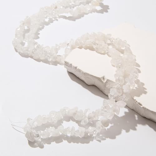 Natural Chip Stone Beads About 200pcs White Crystal Stones 5-8mm Irregular Gemstone Healing Crystal Loose Rocks for Bracelet Necklace Earrings Jewelry Making(White Crystal) - color: white crystal