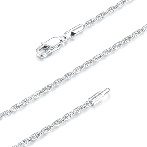 Italian Solid 14K Gold Plated 925 Sterling Silver Chain Necklace for Women, 1.5mm & 2.5mm Dainty Non Tarnish & Hypoallergenic Rope Chain Women's Chain Necklaces 16 18 20 22 24 26 Inch - color: 1.5mm White Gold, size: 26 Inch