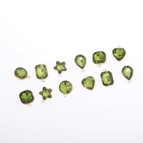 Song Xi Red Shape Random Charms For Jewelry Making Clear Crystal Charms Pendants Bracelets Necklace Earrings Bulk Keychain Arts And Crafts Diy Birthday Gifts For Women AB Color 12pcs - color: Random Shapes - Yellowish Green