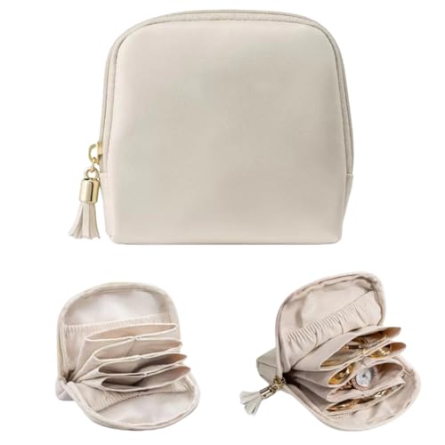 Small Travel Jewelry Case for Women, PU Leather Jewelry Pouch Bag with Zipper, Portable Jewelry Organizer Storage Bag for Earrings Rings Bracelets and Necklaces (Beige) - color: Beige