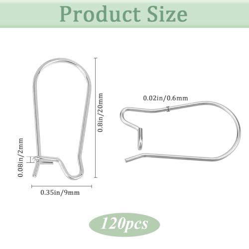 1 Box 120Pcs Kidney Earring Finding Teardrop Earring Wires Stainless Steel U Shaped Hoop Wires Long Earring Hooks Dangle Silver Earring Wires for Jewelry Making Supplies DIY Craft Beginner - size: 20x9x2mm