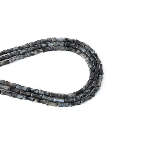 5x12mm Natural Black Labradorite Stone Bamboo Shape Gem Healing Energy Loose Spacer Beads for DIY Necklace Bracelet Earring - color: Black Labradorite