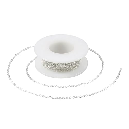 Pandahall 925 Sterling Silver Plated Necklace Chains 16.4 Feet Soldered Cable Chains 2x2x0.3mm Flat Oval Jewelry Chains for Bracelet Necklace Jewelry Making