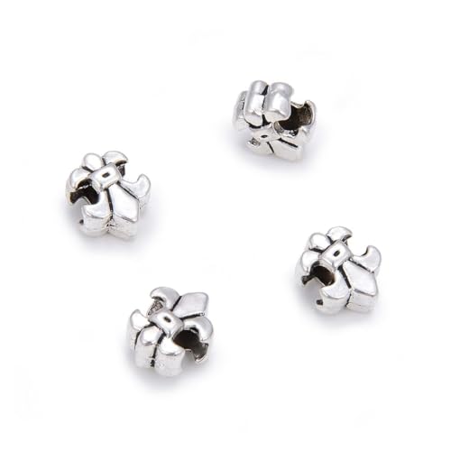40pcs Fleur De Lis Iris Lily Large Hole Loose Beads (4.5mm Hole) Antique Silver Metal Spacer for DIY Craft Jewelry Making MEC-D6 - size: Fleur De Lis Iris Lily (Style 2)