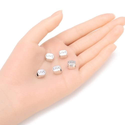 20pcs Live Love Beads Large Hole Loose Beads (4.5mm Hole) Antique Silver Metal Spacer for DIY Craft Jewelry Making MEC-C13 - size: Live Bead