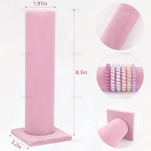 AUEAR, Velvet Vertical Tower Display Bracelet Hair Band T-Bar Holder for Headband Scrunchie (Pink, Square Bottom, 1-Pack)
