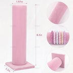 AUEAR, Velvet Vertical Tower Display Bracelet Hair Band T-Bar Holder for Headband Scrunchie (Pink, Square Bottom, 1-Pack)