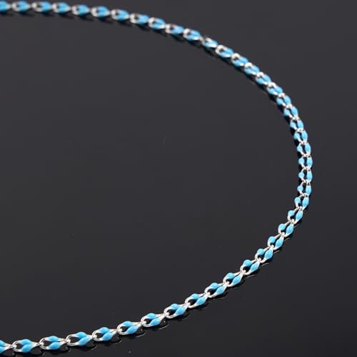YOUBEIYEE 2 Yard Silver Plated Blue Chains Bulk Enamel Link Chain for Women Bracelet Necklace DIY Brass Chains for Jewelry Making - color: Blue Silver