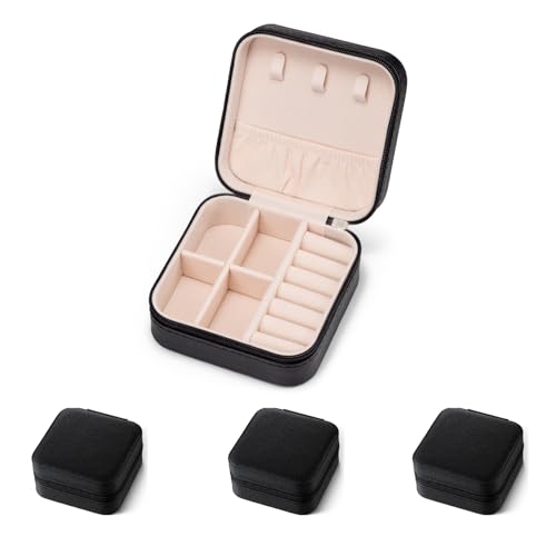 3pack/PU Leather Travel Jewelry Case, Mini Jewelry Box, Small Jewelry Organizer Portable Display Storage Case for Rings Earrings Necklace Bracelet, for Girls Women (Black - 3 Packs) - color: J3 - Black