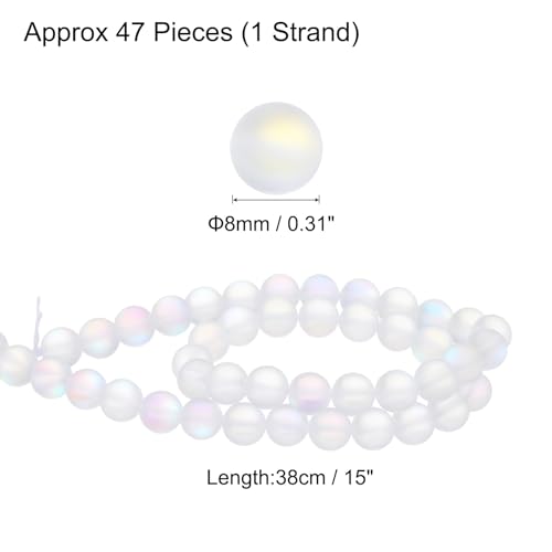 uxcell Matte Crystal Glass Beads 8mm Synthetic Frosted Shining Semi-Precious Round Loose Beads Synthetic Moonstone for Jewelry Making DIY Bracelet, White - color: White, size: 8mm