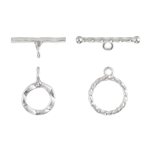 2 Sets 925 Sterling Silver Toggle Clasps Round OT Toggle Jewelry Clasps T-Bar Closure Clasp Fastener IQ End Connectors for DIY Necklace Bracelet Jewelry Making - color: 925 Sterling Silver-T Bar