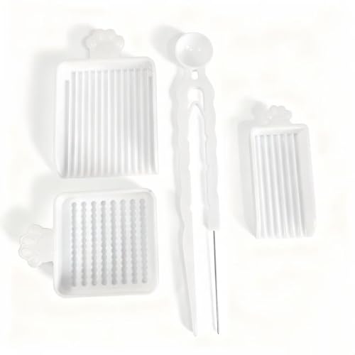 2.6mm Mini Fuse Beads Tray Set, 4-in-1 Picking Tool Kit with Single Needle Tweezer & Spoon for Perler Beads, Arts and Crafts Supplies (White) - color: white