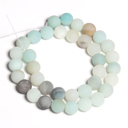 36pcs Natural Matte Amazonite Gemstone Beads，10mm Frosted Round Loose Stone Beads for Jewelry Making Earring Bracelet Necklace DIY Crafts - color: Amazonite, size: 10mm