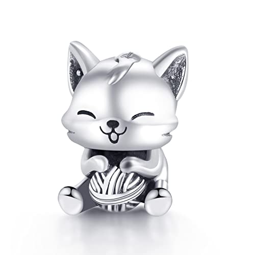 S925 Bead Dangle Charms for Bracelets Necklaces, Compatible with Pandora, Jewelry Making - style: Cats Charm with Wool Ball