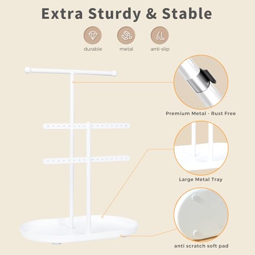 Saydear Elegant Jewelry holder Organizer 2-Tier Display Storage Stand for Earrings Necklaces with Ring Tray Spacious and Durable, Easy to Assemble White - color: White