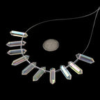 Aqua Aura Clear Quartz 32mm Natural Gemstone Hexagonal Wand Jewelry Making Crystal Pointed Chakra Reiki Healing Beads 2mm Hole Drilled(Pack of 10) - color: Aqua Aura Clear Quartz