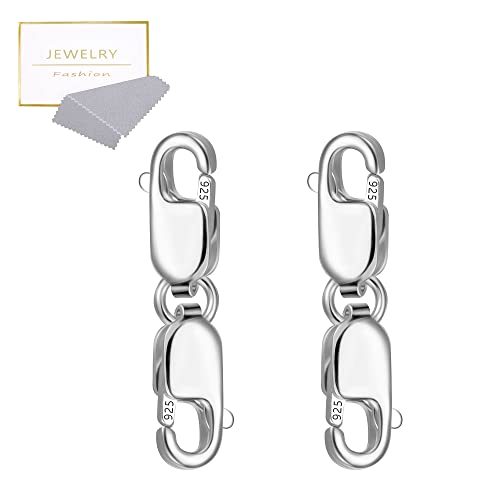 925 Sterling Silver Double Lobster Clasp Bracelet Extender Necklace Clasps and Closures Sterling Silver Bracelet Extension Clasps for Jewelry Making（2pcs） - color: C-White Gold