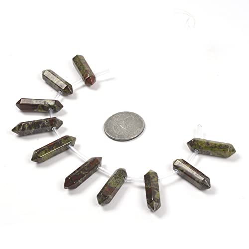 Dragon Blood Jasper 32mm Natural Gemstone Hexagonal Wand Jewelry Making Crystal Pointed Chakra Reiki Healing Beads 2mm Hole Drilled(Pack of 10) - color: Dragon Blood Jasper