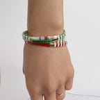Tila Beaded Stretch Strand Bracelets for Women, Cute Boho Stackable Handmade Colorful Mixed Flat Square Beads Elastic Beach Surfer Bracelet Trendy Jewelry Friend Gift - color: 0901J