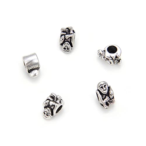 40pcs Cute Monkey Mother Love Large Hole Animal Loose Beads (4.5mm Hole) Antique Silver Metal Spacer for DIY Craft Jewelry Making MEC-A8 - size: Monkey Mother Love