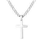 CaptainSteeL Cross Necklace for Men - Stainless Steel Silver/Gold Plain Cross Pendant Necklace Simple Jewelry Gifts, 20/22/24/26 Inches 3:1 Figaro Link Chain 4/5/6mm Width - size: 22inch, style: 4mm Silver