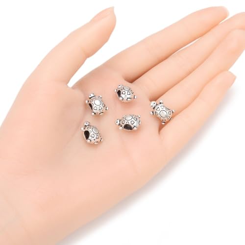 20pcs Turtle Symbol of Longivity Large Hole Animal Loose Beads (4.5mm Hole) Antique Silver Metal Spacer for DIY Craft Jewelry Making MEC-A7 - size: Turtle