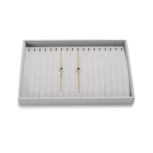 18 Slots Microfiber Necklace Braclet Tray Velvet Jewelry Trays Jewelry Drawer Organizer for Necklace, Bracelets,Watch Storage Display (Gray) - color: Grey, size: 18 Slot