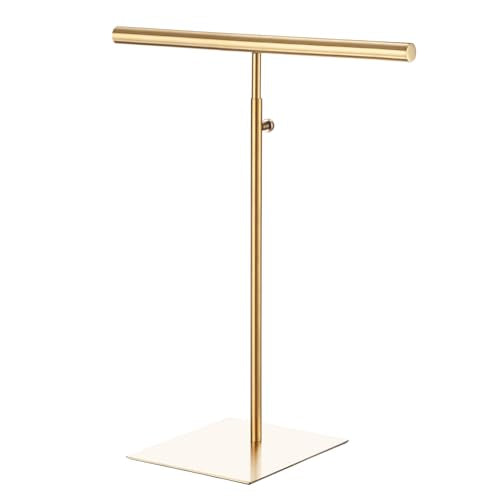 uxcell Necklace Display Stand Adjustable Height Jewelry Rack T Bar Tabletop Purse Holder for Home Boutique Store - Gold - color: Gold