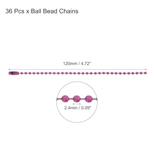 MECCANIXITY Ball Bead Chain Beaded Necklace Chains 5 Inch Adjustable Metal Ball Chains 2.4mm/0.1inch Keychain for Jewelry Making,DIY Craft Projects,Pack of 36(Rose Red) - color: Rose Red