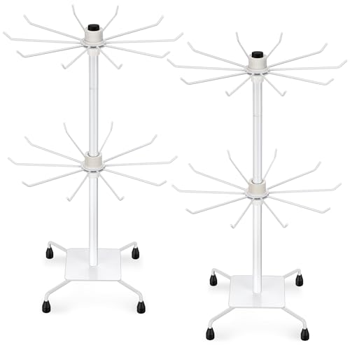 BBTO 2 Pcs Rotating Display Stand Jewelry Display Rack with Hooks Metal Earrings Stand for Vendors Necklace Bracelet Selling(White,19.69 x 11.8 Inch) - color: White, size: 19.69 x 11.8 Inch