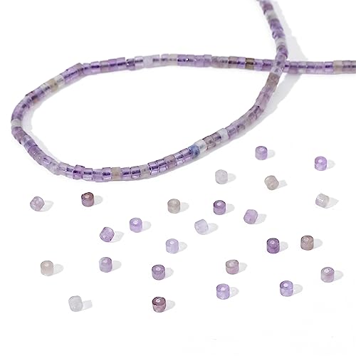 BEADIA Natural Amethyst Short Cylinder Beads 2x3mm 155pcs Tube Loose Semi Gemstone Beads for Jewelry Making Design - color: Amethyst