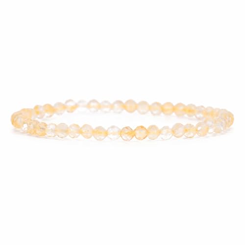 Angelstones Natural Gemstone Small Beaded Stretch Bracelet, 4mm Faceted Round Beads, Crystal Healing Bracelet for Women - color: Citrine