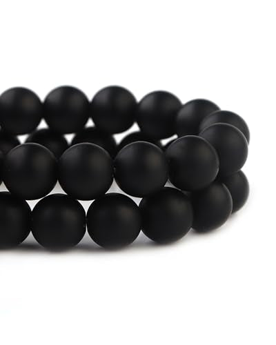 8mm Glass Beads 46PCS Glass Beads for Jewelry Making Charm Round Loose Bead for Bracelet Making Kit (Black Frosted Glass) - color: Black Frosted Glass