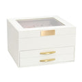 Jewelry Organizer Box with Glass Lid, Women Jewelry Box White Jewelry Case 3-Layer with 2 Drawers, Jewelry Organizer Jewelry Box, Glass Lid White - color: A Glass Lid White